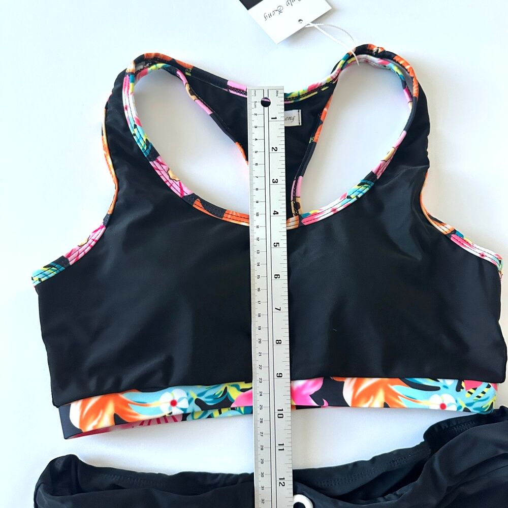 black tankini swimsuit set racerback top high waisted shorts s/m sporty color - Picture 4 of 6